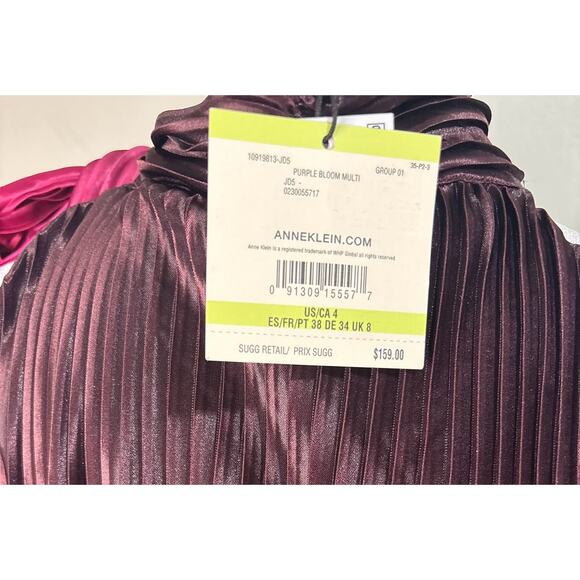 Anne Klein Purple/Pink Ombre Pleated Tie Neck Midi Cocktail Dress Size 4 NWT - Picture 8 of 10